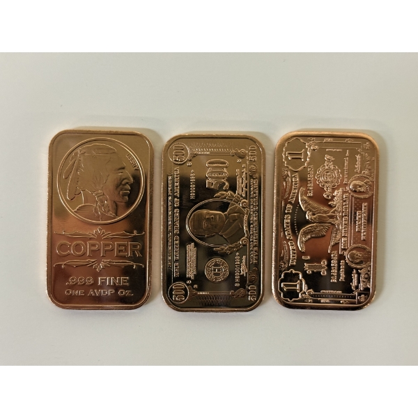Set of 3 - 5-Gram .999 Fine Copper Bars