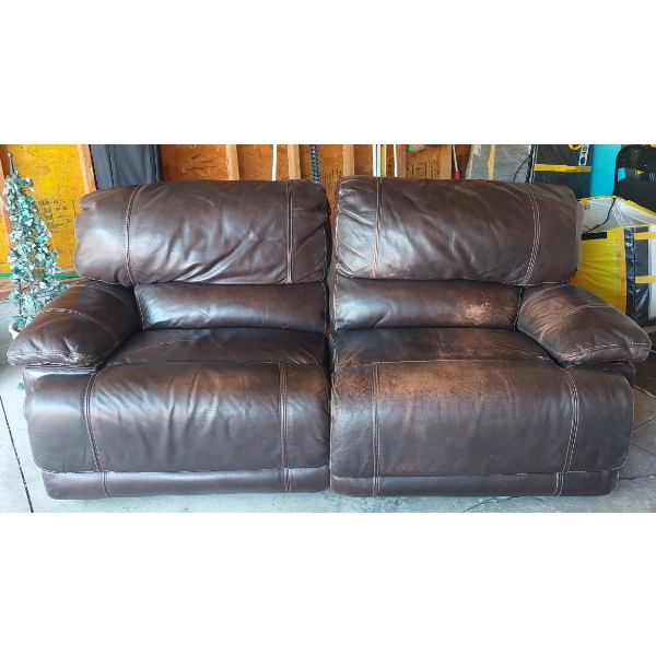 2 Part Leather Upholstered Reclining (Both Sides) LR Couch - See Pics