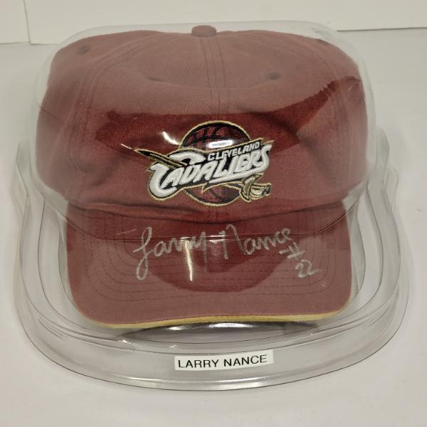 Cleveland Cavaliers Baseball Cap Autographed by Team Legend #22 Larry Nance Sr. in Display Case