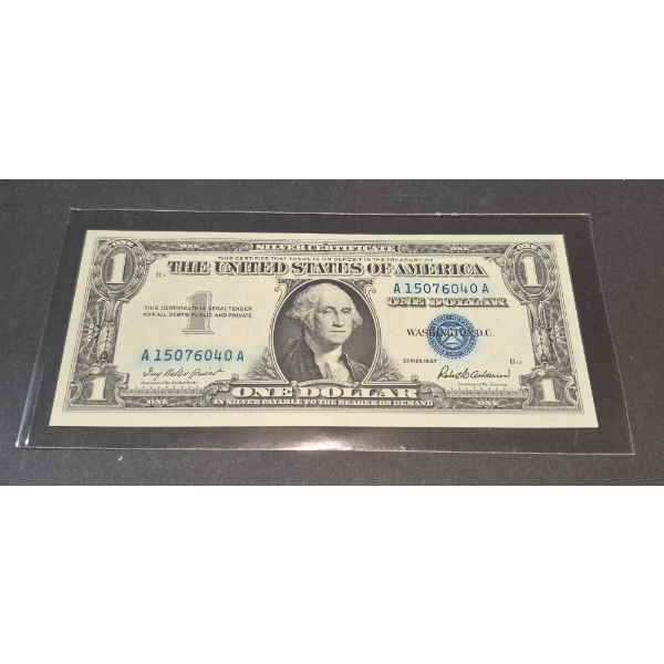U.S. RARE CURRENCY - MINTING INK BLEED ERROR - 1957 UNCIRCULATED $1 SILVER CERTIFICATE - SEE PICS