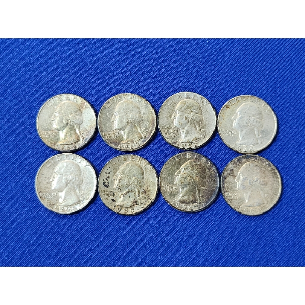 Assorted Years 90% Silver Washington Quarters Face Value $2.00
