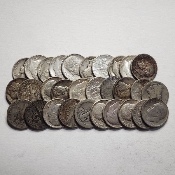 $3.00 Face Value in Assorted 90% Silver United States Dimes Ft. Mercury & Roosevelt Dimes