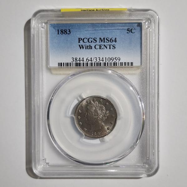 PCGS MS64 GRADED 1883 United States Liberty V Nickel WITH CENTS