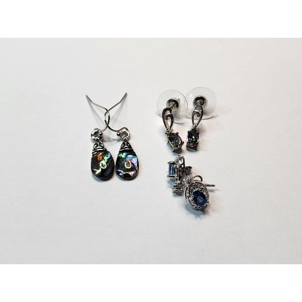 Three Pairs of Sterling Silver Earrings: Dangle and Stud, Various Gemstones - TW: 6.0g