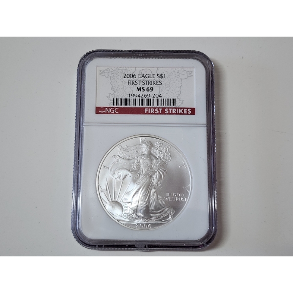 NGC MS69 2006 American Silver Eagle First Strikes 1 oz .999 Fine Silver 