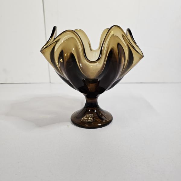 Vintage Viking Glass "Epic" 6-Petal Handkerchief Compote Bowl in a Smoke Brown Color