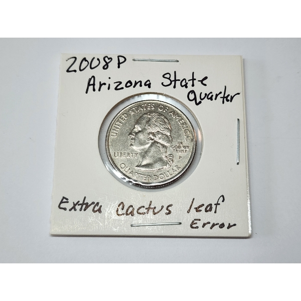 2008 Arizona State Quarter - ERROR - Extra Cactus Leaf 