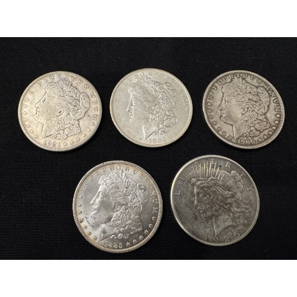 5 Incredible United States Silver Dollars - 90% Silver - Includes 1883-O Silver Dollar - Outstanding
