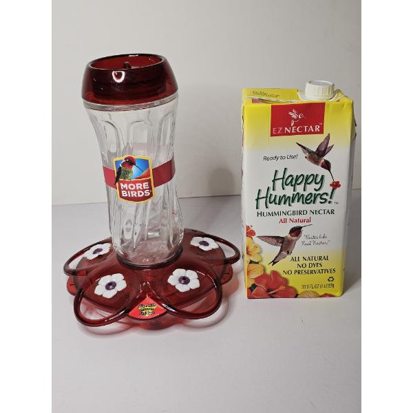 More Birds - Orion Hummingbird Feeder with Food - 16oz. Capacity - Glass Body with Plastic Base