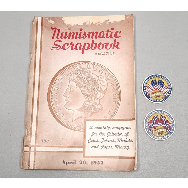 1957 Hewitt Bros. Numismatic Scrapbook Magazine & American Civil War Anniversary Commemorative Coins
