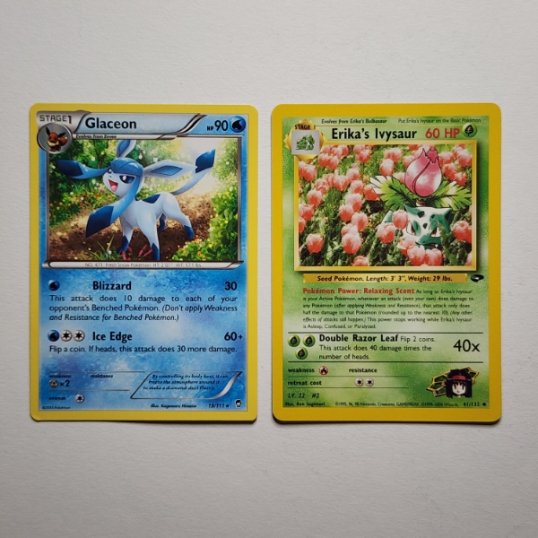 Two Vintage Pokemon Trading Cards Ft. Rare Glaceon & Erika's Ivysaur From Gym Challenge Set