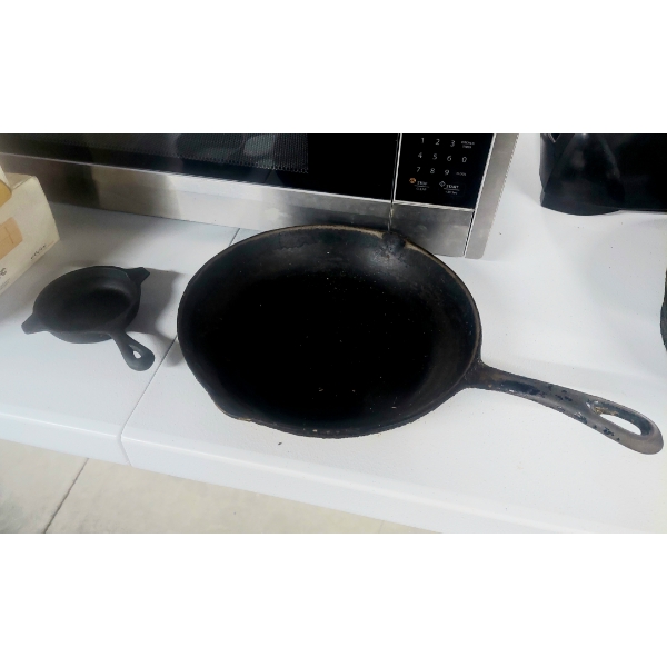 2 Pc Cast Iron Vintage Skillets AS Shown - # 8 & Small Ash Tray As Is Condition