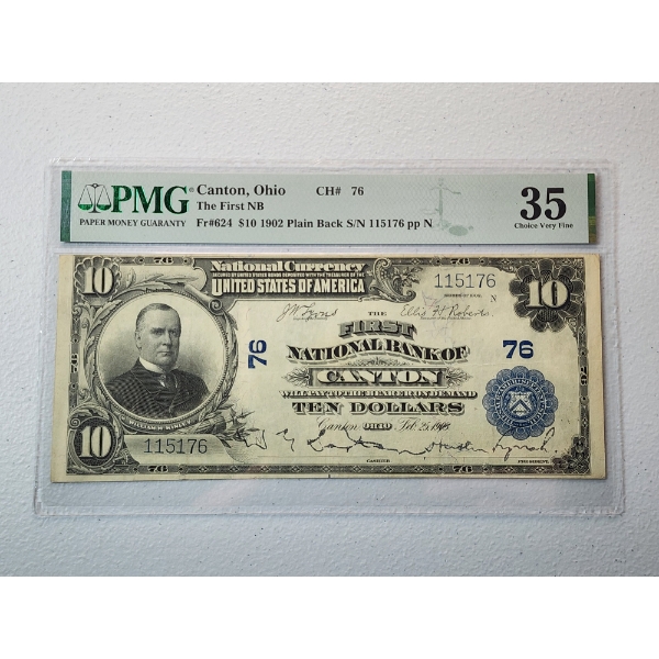 Rare Canton Ohio 1902 $10 The First NB PMG 35 Choice Very Fine Fr #624 CH #76