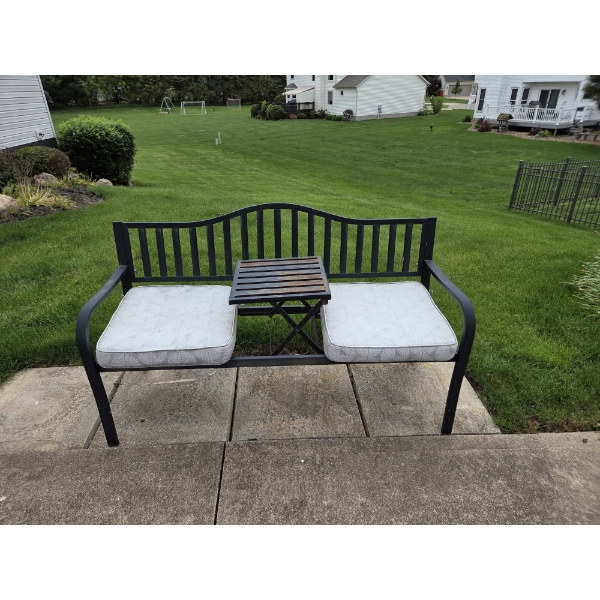 Louisville Home Pickup - like New - Outdoor Metal Bench Settee w Cushions - 59 x 32  Super Condition
