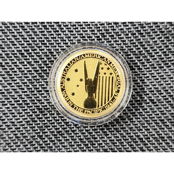 1/10 Oz Gold Australian American Memorial War in the Pacific 1941 Coin in Protector