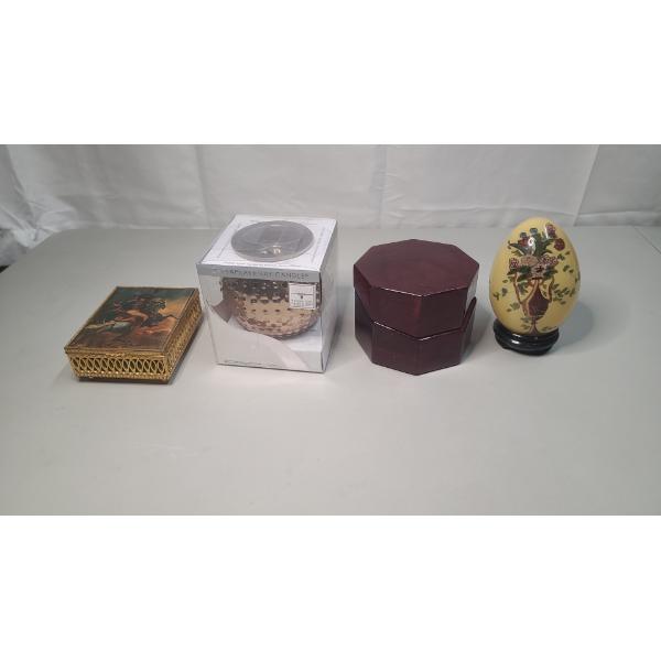 Lot Of Assorted Decorative Pieces Including World Time Desk Clock, Mid Century Music Box & More