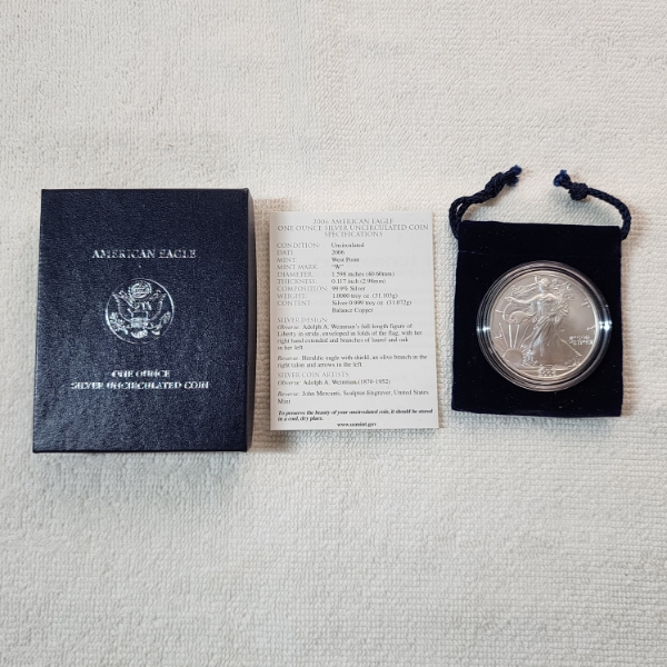 2006-W Uncirculated American Silver Eagle - 1 oz .999 Fine Silver - With OGP Packaging & CoA
