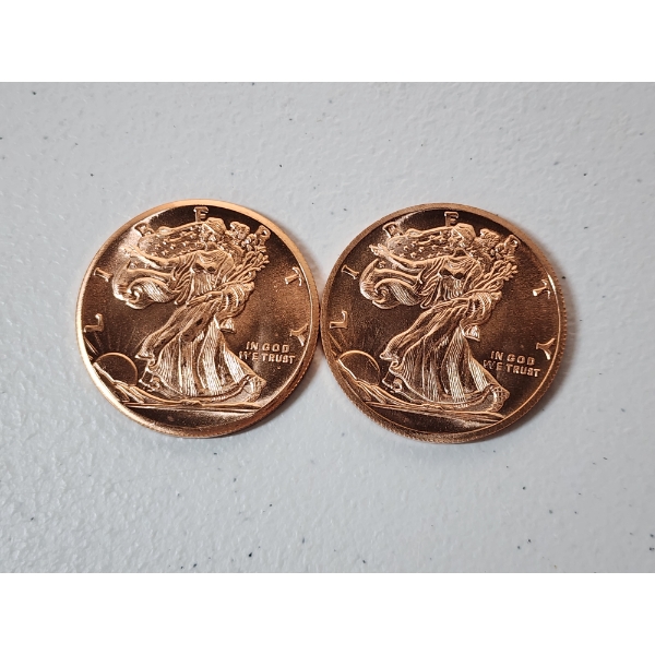 Lot of 2 - American Eagle Design 1 Ounce .999 Fine Copper Rounds