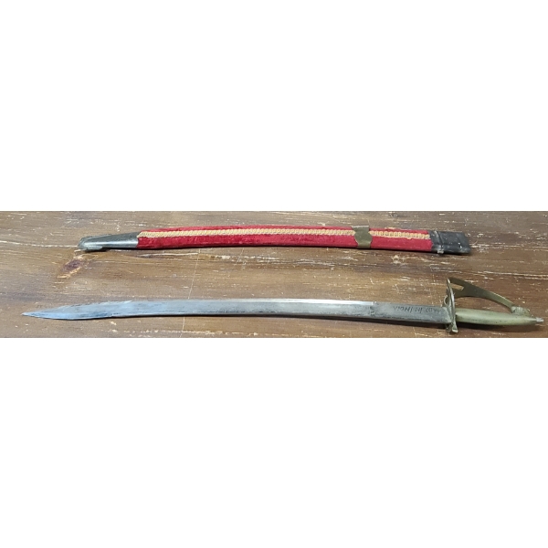 Vintage Sword With 20" Etched Blade With Lion Head Handle & Velvet Sheath 