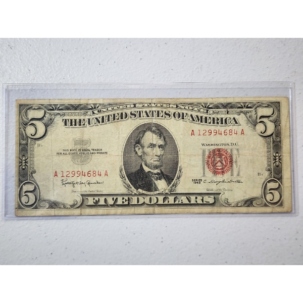 United States Series 1963 $5 Red Seal Note 