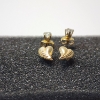 Image 2 : Two Pairs of 14K Gold Earrings: Clear Stone Stud & Heart-Shaped - Total Weight: 1.3g