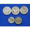 Image 5 : 3) 90% Silver Walking Liberty Quarters, 1) 90% Silver 1944 Dime, 1) 35% Silver 1944 Wartime Nickel