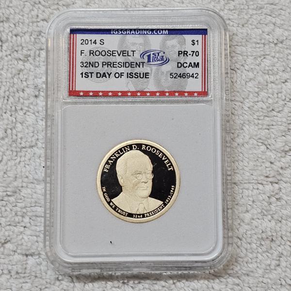 2014-S Franklin D. Roosevelt Presidential Dollar, graded PR-70 Deep Cameo (DCAM) by IGS Grading