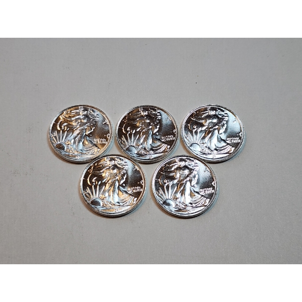 (5) Walking Liberty 1/10 Ounce Silver Rounds - 1/2 Ounce Silver Total! 