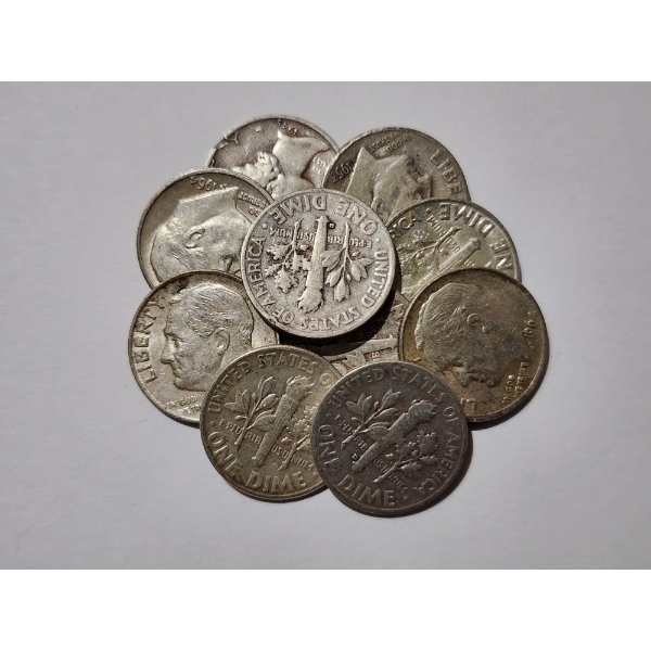 $1.00 Face Value in Assorted 90% Silver United States Dimes ~ 10 Total Dimes!