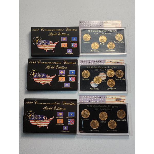 x3 Sets: 1999 Commemorative 50 State Quarters Program 24K Layered Gold Edition 