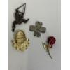 Image 5 : 4 Brooches - Clown on Triangle - Floral Brooch Pewter - Rose - Crying Clown 