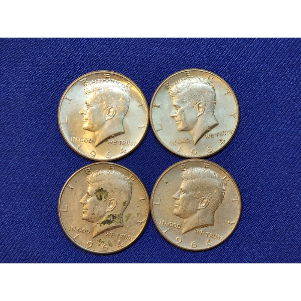 x4 1964 90% Silver Kennedy Half Dollars - Face Value $2.00