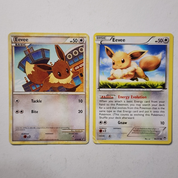 Two Vintage Non Holo Eevee Pokemon Trading Cards Ft. 47/90 & 80/111