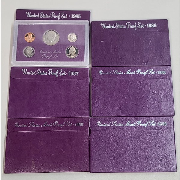 1985, 1986, 1987, 1988, 1989, 1990 United States Mint Proof Sets