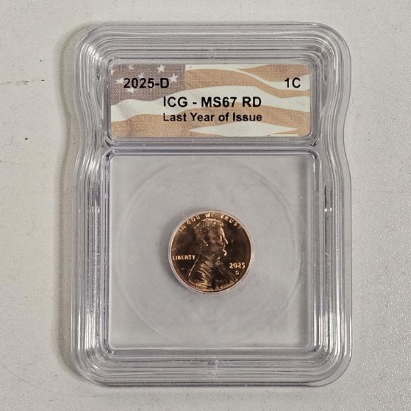 ICG MS67 RD 2025-D United States Lincoln Shield Cent Penny Last Year Of Issue