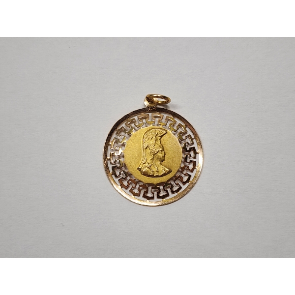 14K Gold Greek Key Cutout Meander Design Pendant -Total Weight: 1.4g