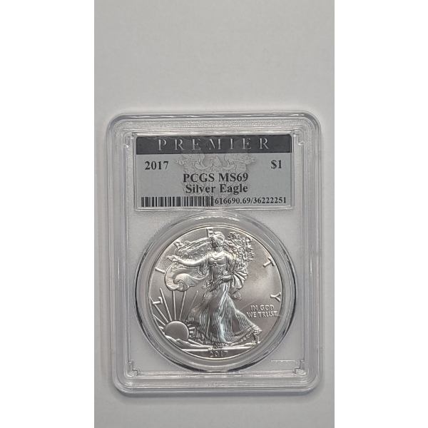 PCGS Premier 2017 MS69 1 Troy Ounce .999 Fine Silver American Eagle