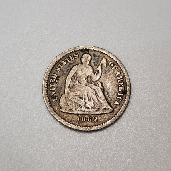 1862 Seated Liberty Half Dime 90% Silver United States Coin