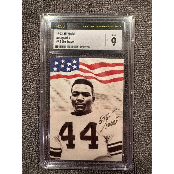 1992 All World Jim Brown Cleveland Browns Football Card - Graded Card 9 Autograph 10 By CSG