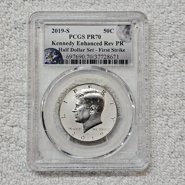 2019-S Kennedy Enhanced Reverse Proof Half Dollar, professionally graded a flawless PR70 by the PCGS