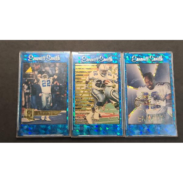 (3) Assorted 90's Emmitt Smith Football Cards In Hard Cases