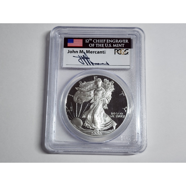2000-P American Silver Eagle - John M. Mercanti Signed - Graded PCGS PR 69 DCAM
