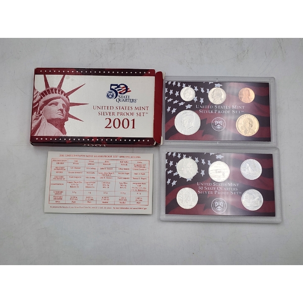 2001 United States Mint Silver Proof Set with Box and CoA