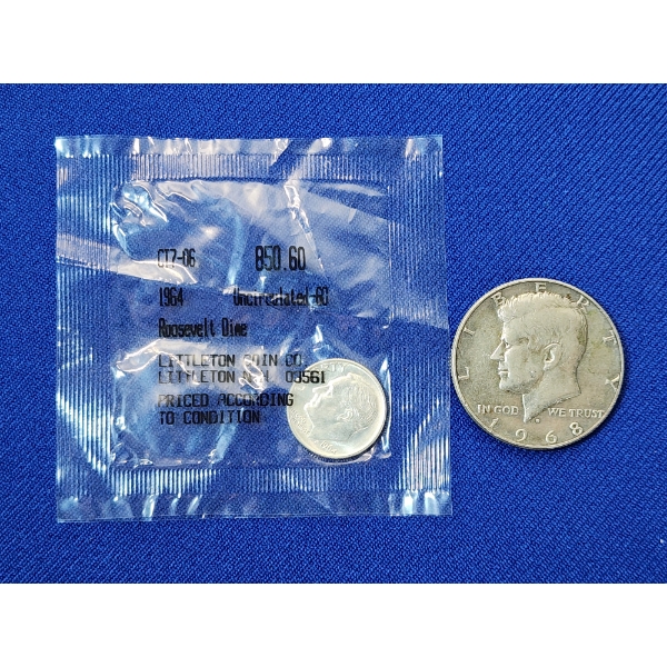 1964 Silver Roosevelt Uncirculated Dime & 1968 Kennedy Half Dollar