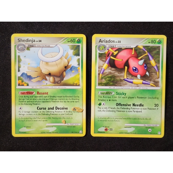 Two Vintage Non-Holo RARE Pokemon Trading Cards ~ Ariados 20/123 & Shedinja 40/146