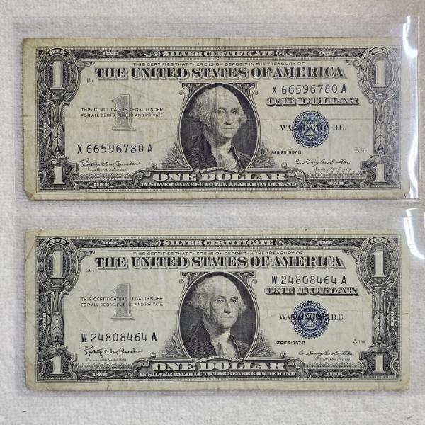 Two Series 1957 B $1 Silver Certificates FV: $2.00