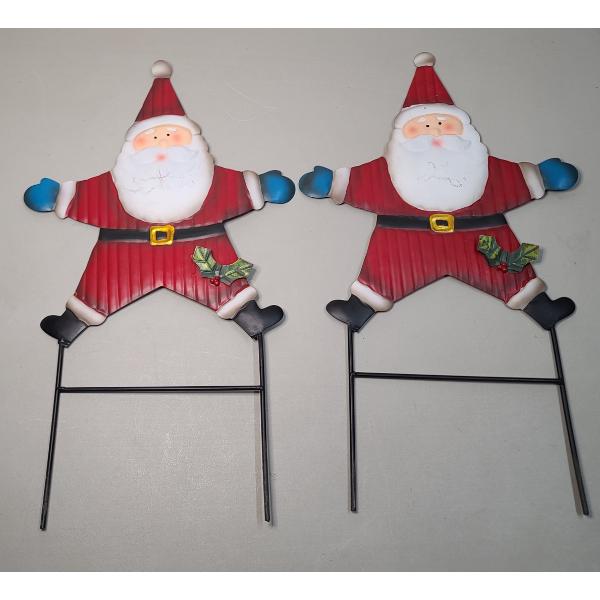 (2) Outdoor Metal Christmas/Holiday Santa Stakes - Approx. 19in Tall
