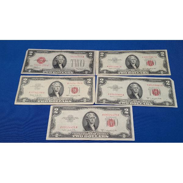 (5) $2 Red Seal Notes - Series 1928 D, 1953 B x3, 1963