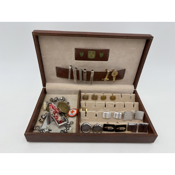 Jewelry Case full of Cuff Links - Tie Clips - Pins - Keys - Pocket Knife - Keychains - Etc.