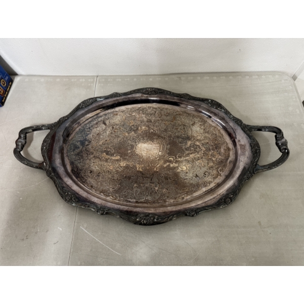 Large Vintage Silver Plate Serving Tray In Mint Condition - 22" X 15" - Weighs 6.6 Pounds